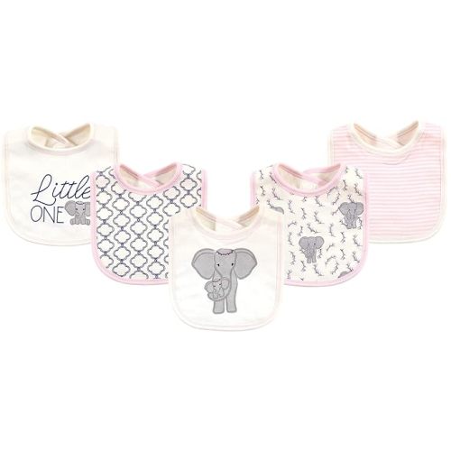 Touched by Nature Unisex Baby Organic Cotton Bibs, Girl Elephant, One Size