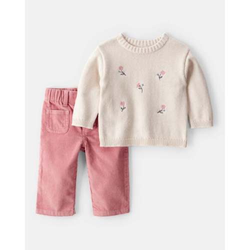 Baby Girl 2-Piece Floral Sweater & Pant Set - Cream - Carter's | Carter's