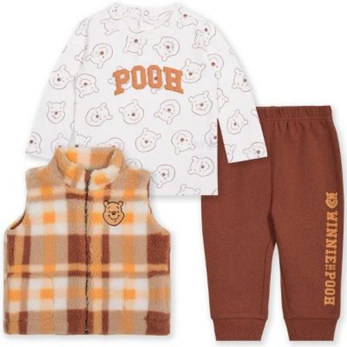 Baby Boys' 3pc Disney Winnie The Pooh Long Sleeve Shirt with Cozy Zip-Up Vest & Bottom Set - Brown