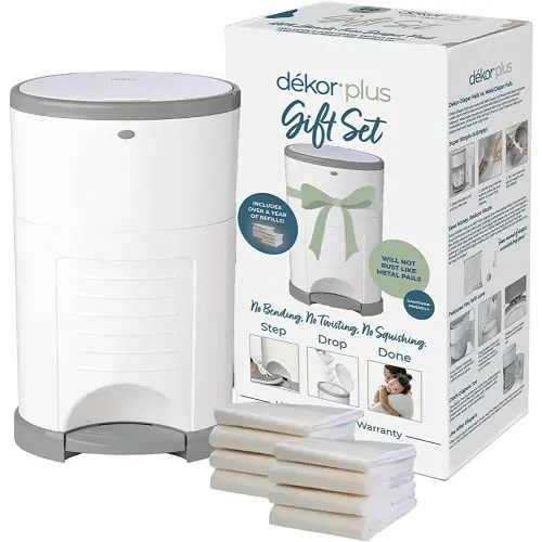 Diaper Dekor Plus Diaper Pail Gift Set – White | Comes with up to a Year's Supply Worth of Diaper Dekor Refills!