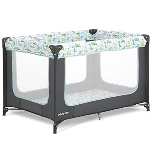 Dream On Me Zodiak Portable Playard in Grey and Green, Lightweight, Packable and Easy Setup Baby Playard, Breathable Mesh Sides and Soft Fabric - Comes with a Removable Padded Mat - Grey/Green