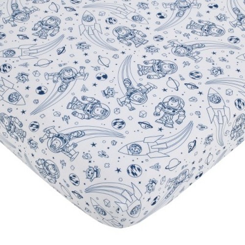 Disney Toy Story Outta This World Blue and White Nursery Fitted Crib Sheet