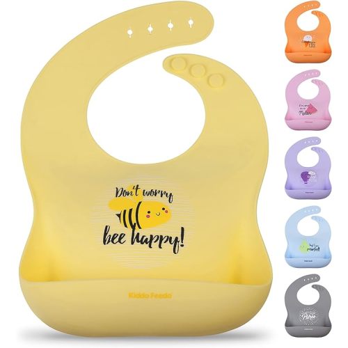 Silicone Bib for Babies and Toddlers, Waterproof, Soft, Adjustable and Non Messy, Designed in Sweden - Yellow
