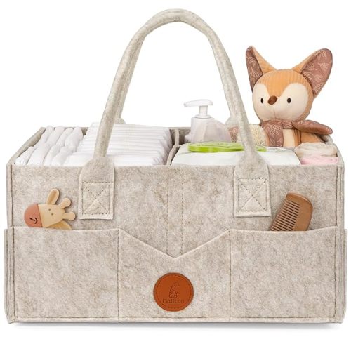 Maliton Baby Diaper Caddy Organizer for Changing Table, Nursery Storage Bin Basket with Handle, Felt Diaper Organizer Suitable for Indoor Outdoor (Khaki)
