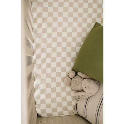 Taupe Checkered Muslin Crib Sheet