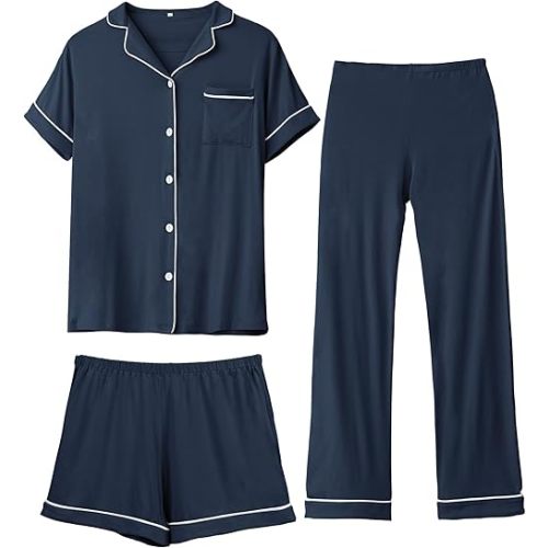 Rnxrbb 3 PCS Women Maternity Pajamas Set Nursing Postpartum Breastfeeding Pjs Sleepwear Lounger Clothes Button Down