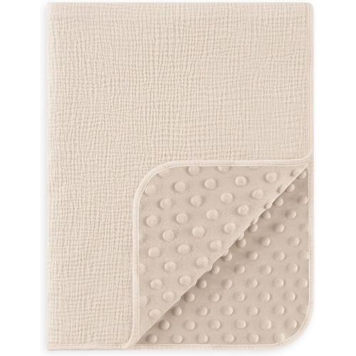 Susurration Baby Blanket for Unisex Boys Girls, Soft Nursery Minky Blanket with Muslin Cotton Front and Dotted Fleece Back, Receiving Blanket for Baby Newborn Infant, 30x40inch (Cream)