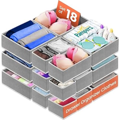 RFAQK 18 Pack Drawer Organizer Clothes-Dresser Organizer Bins for Baby Cloth-Organization and Storage for Underwear Bra Socks-Foldable Fabric Closet Divider for Bedroom, Nursery Essentials