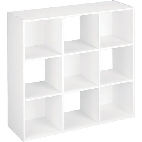 ClosetMaid 9 Cube Laminated Wood Open Bookcase Display Shelf Storage Organizer, White