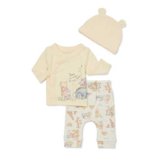 Disney Baby Wishes + Dreams Winnie the Pooh Infant Baby Take Me Home Hat, Long-Sleeve Tee, and Pants Outfit Set, 3-Piece Sizes Preemie-6 Months