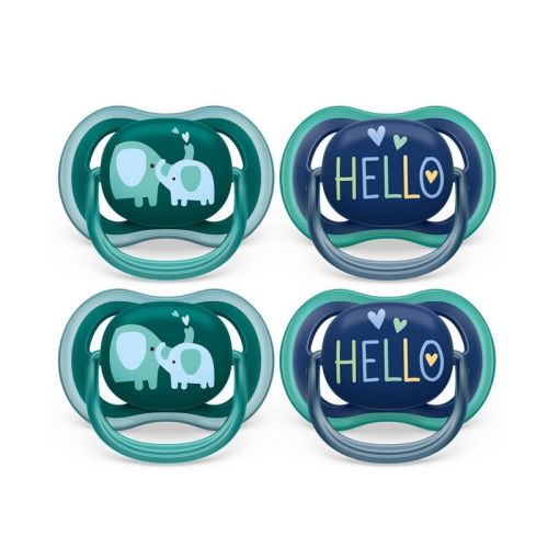 Avent Philips Ultra Air Pacifier 18 Months+ - Opal Elephant/blue Hello - 4pk