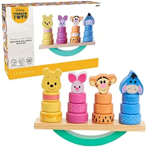 Disney Wooden Toys Winnie the Pooh Balance Blocks, 17-Piece Set Features Winnie the Pooh, Piglet, Tigger, and Eeyore, Amazon Exclusive, by Just Play