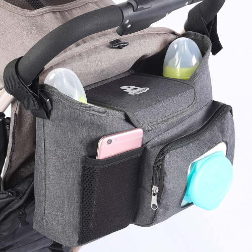 Baby Stroller Organizer: Diaper Caddy - Extra Stroller Cup Holders - Wet Wipes Dispenser Pocket - Changing Pad and Toy Storage - Attaches to Single, Double, Jogging or Umbrella Stroller