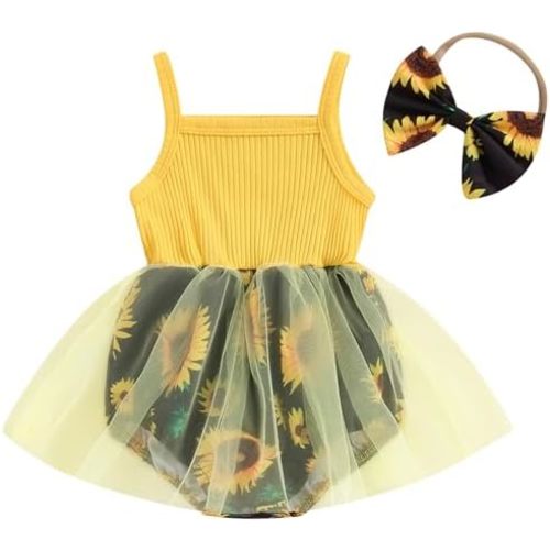 Mubineo Baby Girl Summer Clothes Cute Sleeveless Romper Dress Sunflower Skirt Outfits Newborn Rompers Jumpsuit