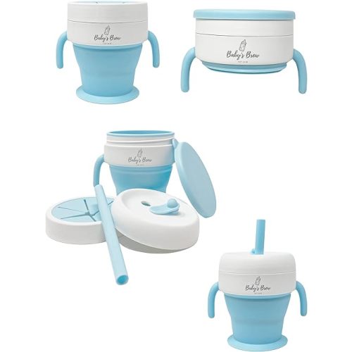 Baby's Brew The 2 in 1 Collapsible Snack and Straw Cup -Blue