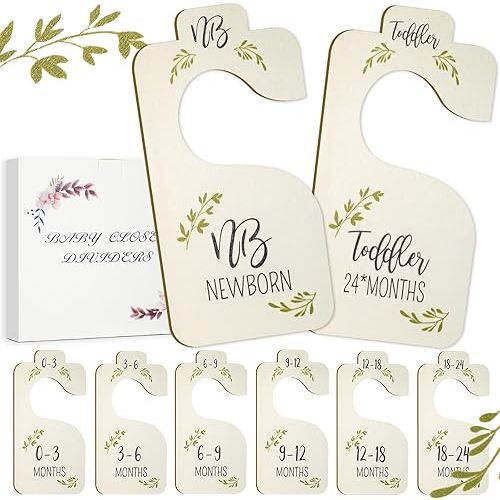 Baby Wardrobe Divider Clothes Organizer - Set of 8 Beautiful Wood Reversible Baby Clothing Size Hanger Organizers from Newborn to 24 Months Suitable for Boho Style Nursery Decor Hanger Organizer