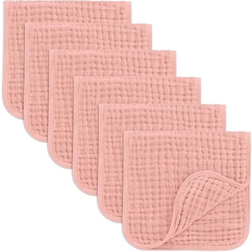 Comfy Cubs Muslin Burp Cloths Baby 50 x 25 cm, Pack of 6 - Large 6-Layer Ultra-Absorbent 100% Cotton for Babies Drool & Messes - Soft & Gentle Burp Cloth Baby Set for Boys & Girls - Bold Blush