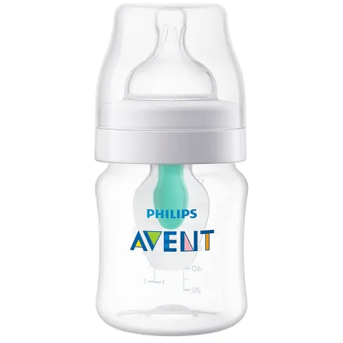 Philips Avent Anti-Colic Baby Bottle with AirFree Vent, 4oz, with Flow 1 Nipples, 0m+, 1Pk, Clear, SCY701/91