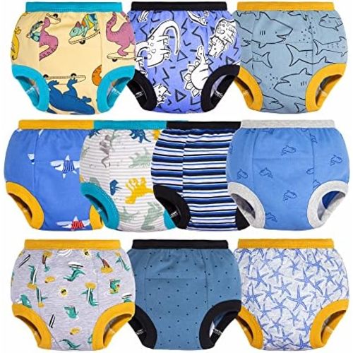 BIG ELEPHANT Potty Training Underwear - 10 Pack, 100% Cotton Absorbent Unisex Toddler Pee Pants for Boys Girls