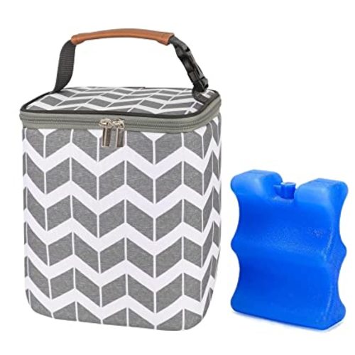BABEYER BreastMilk Cooler Bag with Ice Pack Fits 4 Baby Bottles Up to 9 Ounce, Large Baby Bottle Bag Fits for Nursing Mom Daycare - Grey - Fits 9 Oz Baby Bottles