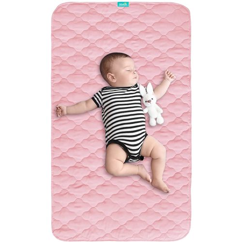 Waterproof Crib Mattress Protector Pad Cover 28" x 52", Anti Slip & Absorbent Waterproof Bed Pads for Standard Crib/Toddler Bed Quilted Machine Washable (Quilted Improved Thickness) Pink