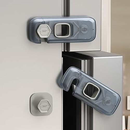 5 Pack Child Proof Refrigerator Lock, QYESWHSR Fridge Locks for Kids with Sticky Adhesive Pads, Child Safety Locks for Doors, RV Refrigerator, Oven Lock Child Safety Baby Cabinet Locks - Clear Updated