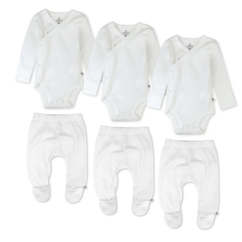 0-3 mo | 6-Pack Organic Cotton Long Sleeve Kimono Bodysuit & Footed Pant Bundle | Honest Baby Clothing