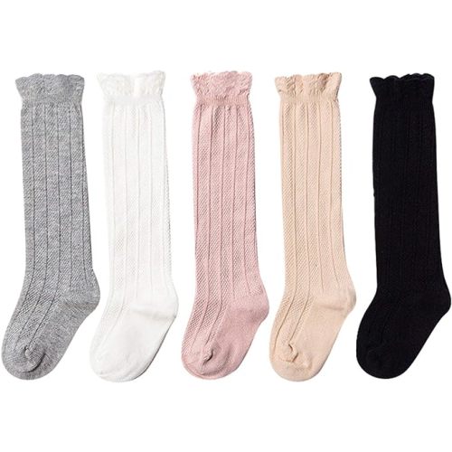 EPEIUS Baby Knee High Socks - Baby Girls Seamless Tube Ruffled Stockings Cotton Long Socks Over the Knee Sox 0-6 Years