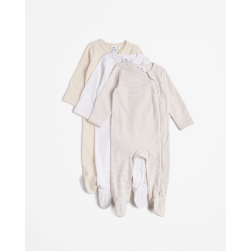 Baby Organic Cotton Print Zip Coveralls 3 Pack - Oyster Gray