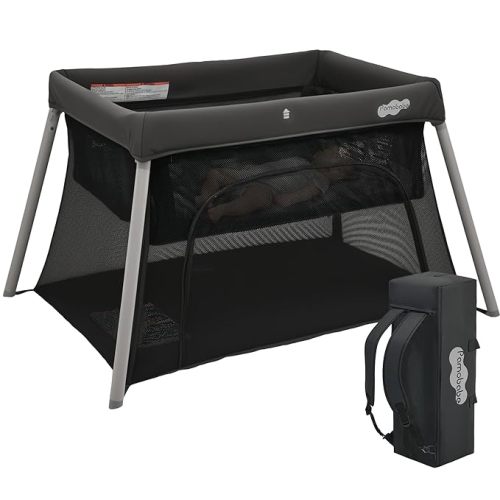 Pamo Babe Travel Crib with Bassinet, Certified Baby Safe Portable Crib, Extra Large Portable Playpen with Mattress & Zipper Door, Lightweight Foldable Pack and Play Baby Travel Bed - Grey