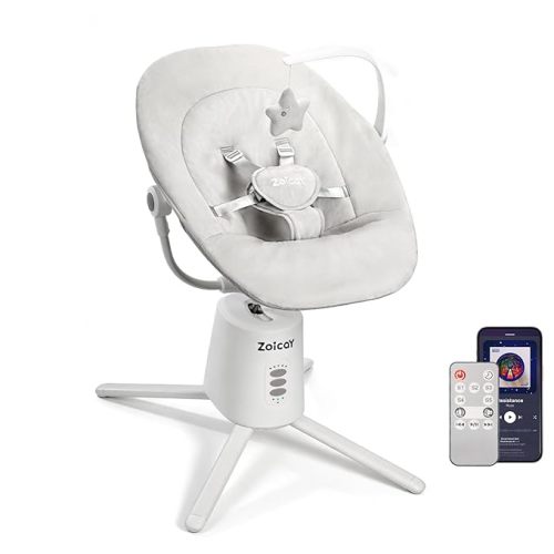 Zoicay Baby Swing,Baby Swings for Infants with 3 Modes & 5 Speeds, BT Enabled App & Remote Control, Electric Swing – 6 Melodies and 3 Timer Setting, 2 Seat Positions and 5-Point Harness Swing (White)