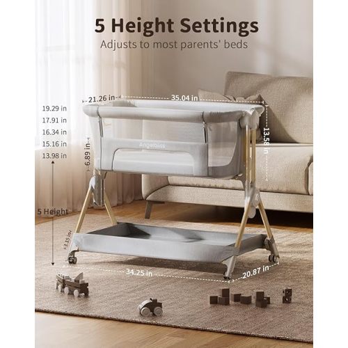 ANGELBLISS Baby Bassinet, 3-in-1 Bedside Bassinet for Baby, One-Touch Foldable Baby Crib for Newborn with Full-Mesh Sides & Adjustable Height, Mattress & Storage Bag | foldable bassinet, travel bassinet, incline bassinet, Adjustable Height, bedside bassin