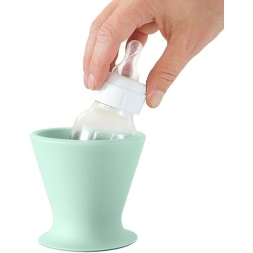 Ultimate Non-Toxic Silicone Breast Pump and Baby Bottle Holder – Easy One Hand Milk & Formula Prep with Premium Wide Base Suction Cup - Dishwasher Safe - Robins Egg, 1-Pack