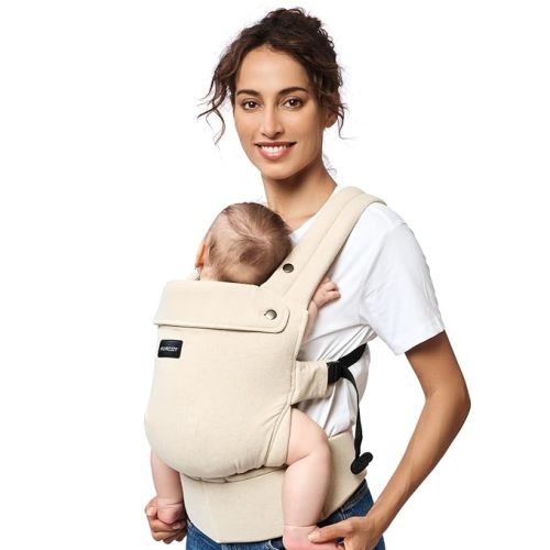 Momcozy Baby Carrier with Natural Cotton Linen, Built to Last, Ergonomic Design, 7-45lbs for Infant and Toddler, Lightweight and Comfortable, Hands-Free for Moms&Dads, Light Amber