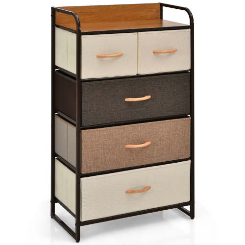 Costway 5-Drawer Dresser Storage 4-Tier Organizer Tower Steel Frame Wooden Top Cream
