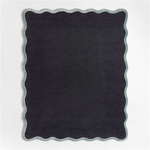 Wavy Border Midnight Navy Blue Kids Performance Area Rug 6'x9'