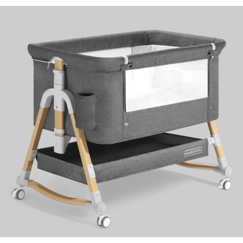 HARPPA Cuddly 3-in-1 Baby Bassinet Bedside Sleeper | Dark Grey/Wooden