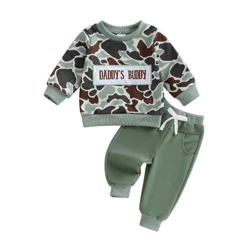 Toddler Baby Boy Fall Winter Clothes Daddys Buddy Camouflage Sweatshirt Pants Set 2PCS Cute Going Home Outfits