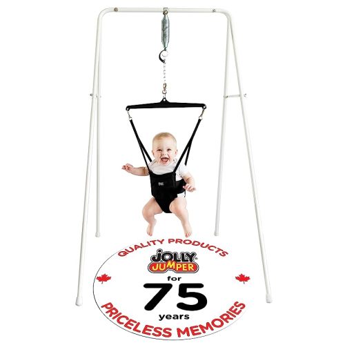 Jolly Jumper *Classic* (Black) with Stand - The Original Baby Exerciser and Your Alternative to Activity Centers and Baby Bouncers. Trusted by Parents, Loved by Babies Since 1948 - Carbon Black Saddle