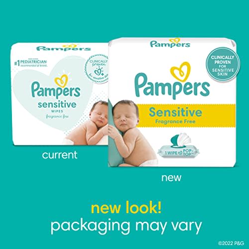 Pampers Sensitive Baby Wipes - 192 Count, Water Based, Hypoallergenic and Unscented (Packaging May Vary) (Pack of 2)