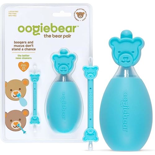 oogiebear Bear Pair — The Safe Baby Booger Cleaner and Nose Sucker Duo | Bulb Aspirator and 2-in-1 Nose and Ear Wax Cleaner | Latex and BPA Free - Blue