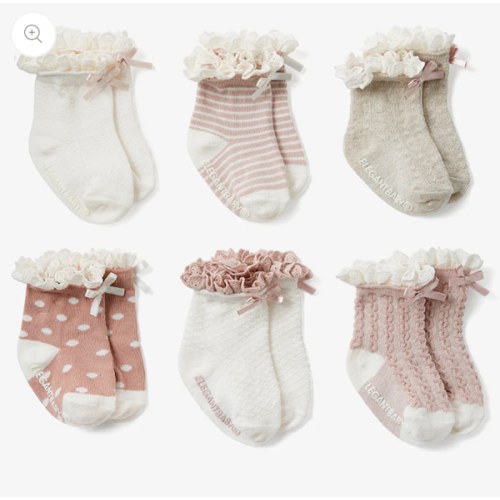 Fancy Pink Non Slip Baby Socks 6pk PINK / 0-12M