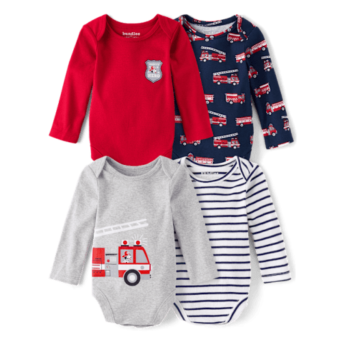 Baby Boys Fire Truck Bodysuit 4-Pack - Blue