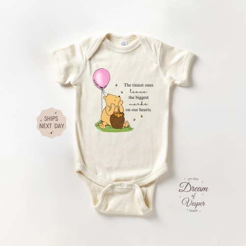 Luvly Funny Pooh Bear Girls Baby, Newborn Baby Bodysuit, The Tiniest Ones Leave The Biggest Marks On Our Hearts, Baby Shower Gift, New Born, Baby Shower Gift, New Parents Gift