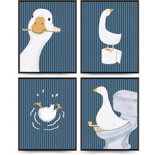 Wheatwin Kids Bathroom Wall Art Prints, Goose Bathroom Wall Decor - Blue
