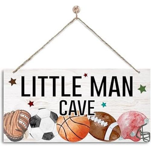 Little Man Cave Sign, Farmhouse Wall Decor, Decorative Wall Plaque, Rustic Door Hanger, Kids Room Decoration, Wall Decor Art, Living Room Decor, Soccer Basketball Baseball Football Wall Decor