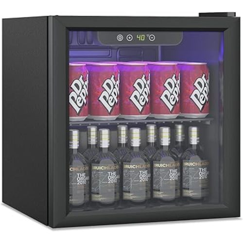 Compact Beverage Refrigerator,60 Can/1.3 Cubic Feet Fridge with Glass Front Door for Soda, Beer or Wine, Under Counter Small Refrigerator with Adjustable Shelve & Digital Display