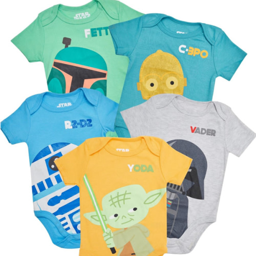 STAR WARS Baby Boys Bodysuit 5-Pack - Baby Bodysuits With Darth Vader, Boba Fett, Yoda, C-3PO, R2-D2 - Baby