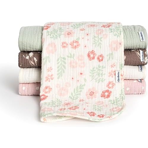 Gerber Baby Unisex Muslin Burp Cloths 5-Pack, Multi Pink Floral, Large Size 20" x 10"