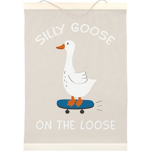 LKETW Silly Goose on The Loose Poster Hanger Frame 12x16 inch, Preppy Goose Wall Art for Girls College Dorm Living Room Bedroom, Funny Silly Goose Hanging Banner for Goose Lovers Decor